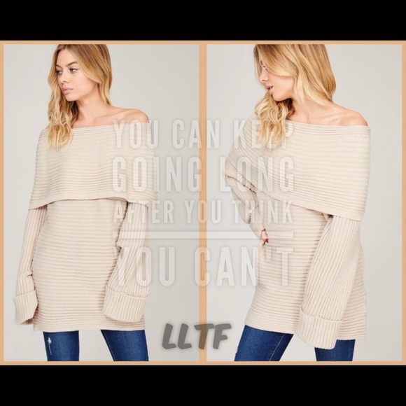 Chunky Knit Cowl Neck Sweater- TAUPE - Picture 3 of 5